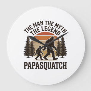 Papasquatch Vintage Bigfoot Dad Shirt Design_1 Large Clock