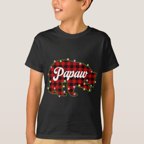 Papaw Bear Buffalo Plaid Red Christmas Light Match T_Shirt