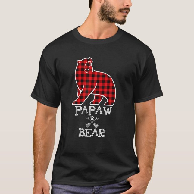 Papaw Bear Christmas Pajama Red Plaid Buffalo Fami T-Shirt (Front)