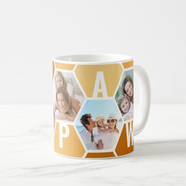 Papaw Editable 5 Photo 5 Letter Honeycomb Coffee Mug (Front Right)