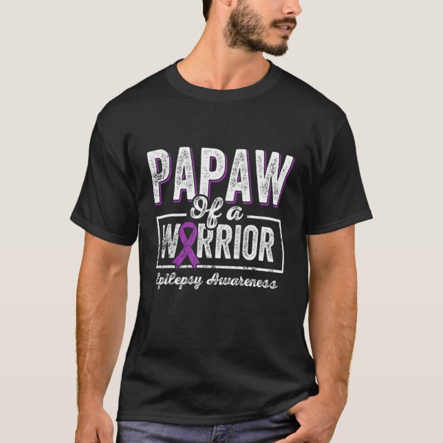 Papaw of a Warrior Epilepsy Papaw Purple Ribbon Su T-Shirt (Front)