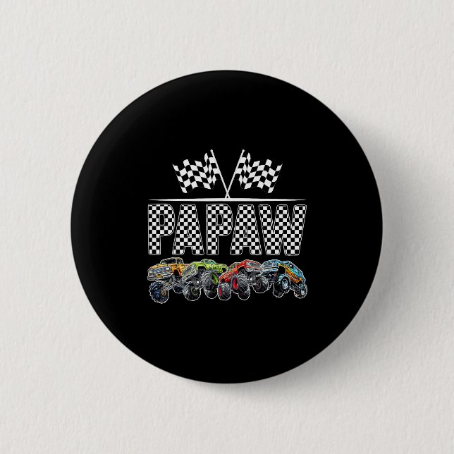 Papaw Retro Monster Truck Family Birthday Matching Button (Front)
