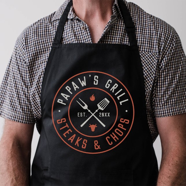 Papaw's Grill Personalized Year Established Apron (Creator Uploaded)