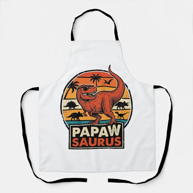 Papawsaurus Retro Dinosaur Sunset Vector Design_1 Apron (Front)