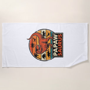 Papawsaurus Retro Dinosaur Sunset Vector Design_1 Beach Towel