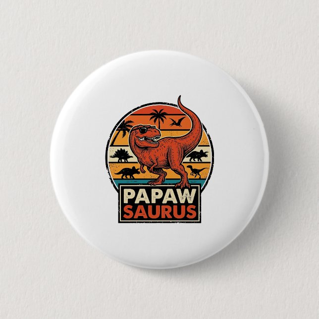Papawsaurus Retro Dinosaur Sunset Vector Design_1 Button (Front)