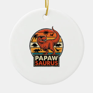 Papawsaurus Retro Dinosaur Sunset Vector Design_1 Ceramic Ornament