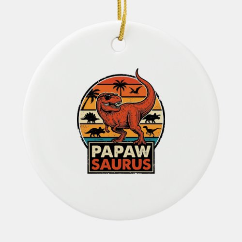 Papawsaurus Retro Dinosaur Sunset Vector Design_1 Ceramic Ornament