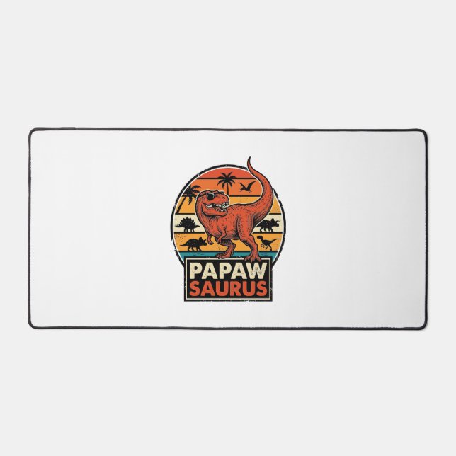 Papawsaurus Retro Dinosaur Sunset Vector Design_1 Desk Mat (Front)