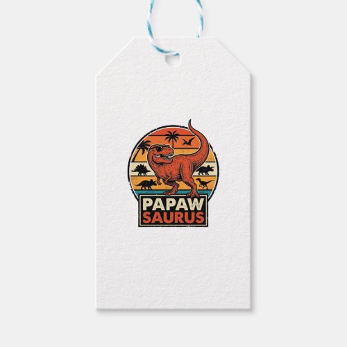 Papawsaurus Retro Dinosaur Sunset Vector Design_1 Gift Tags