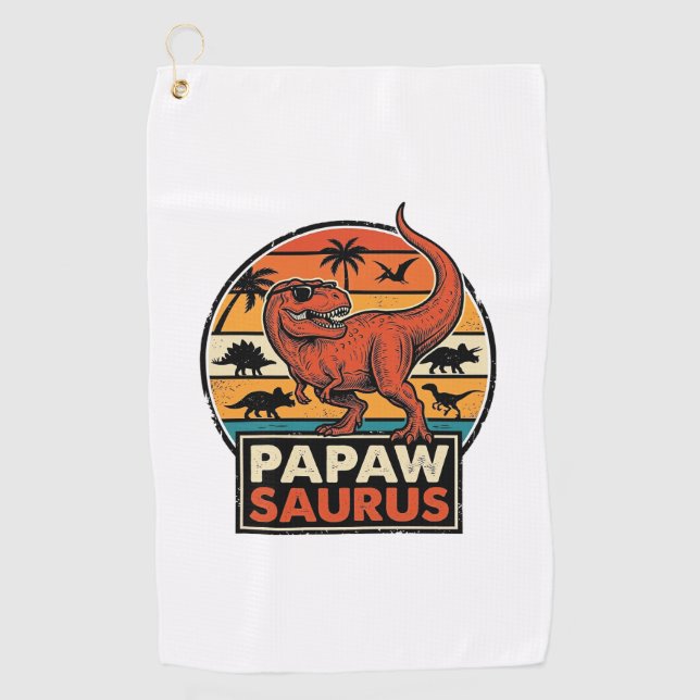 Papawsaurus Retro Dinosaur Sunset Vector Design_1 Golf Towel (Front)