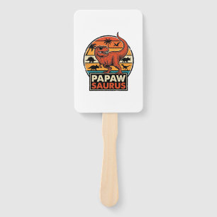 Papawsaurus Retro Dinosaur Sunset Vector Design_1 Hand Fan