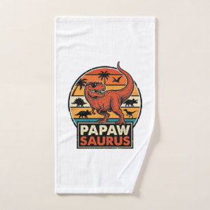 Papawsaurus Retro Dinosaur Sunset Vector Design_1 Hand Towel