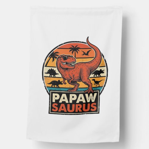 Papawsaurus Retro Dinosaur Sunset Vector Design_1 House Flag