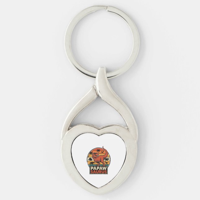 Papawsaurus Retro Dinosaur Sunset Vector Design_1 Keychain (Front)
