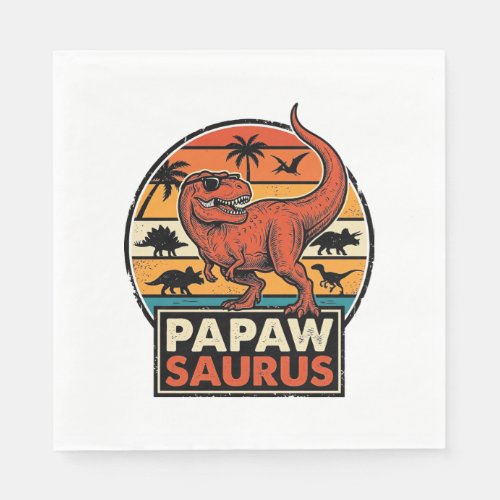 Papawsaurus Retro Dinosaur Sunset Vector Design_1 Napkins