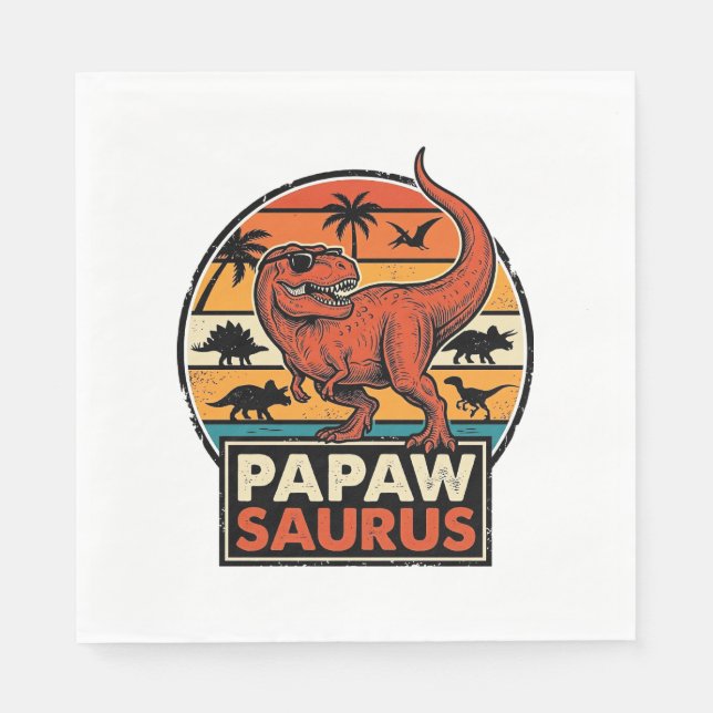Papawsaurus Retro Dinosaur Sunset Vector Design_1 Napkins (Front)