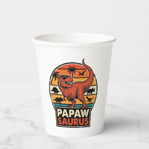 Papawsaurus Retro Dinosaur Sunset Vector Design_1 Paper Cups