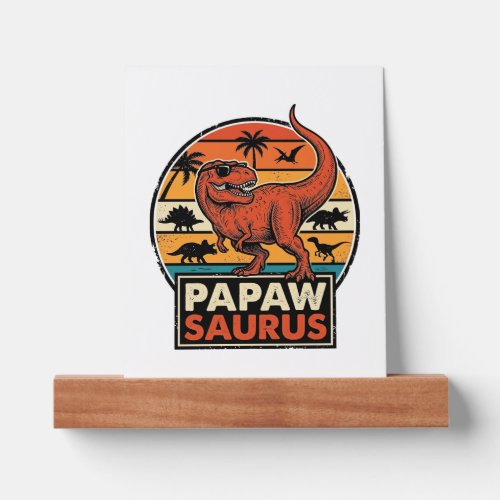 Papawsaurus Retro Dinosaur Sunset Vector Design_1 Picture Ledge