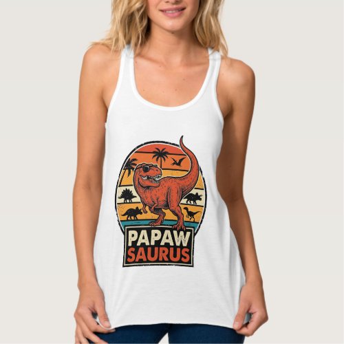 Papawsaurus Retro Dinosaur Sunset Vector Design_1 Tank Top