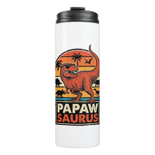Papawsaurus Retro Dinosaur Sunset Vector Design_1 Thermal Tumbler