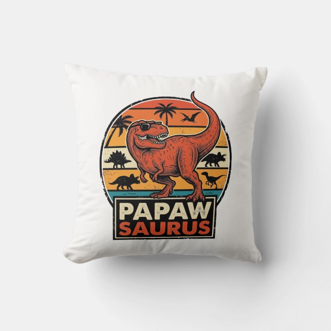 Papawsaurus Retro Dinosaur Sunset Vector Design_1 Throw Pillow (Front)