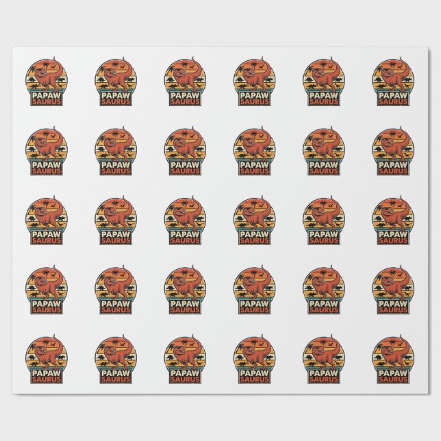 Papawsaurus Retro Dinosaur Sunset Vector Design_1 Wrapping Paper (Flat)
