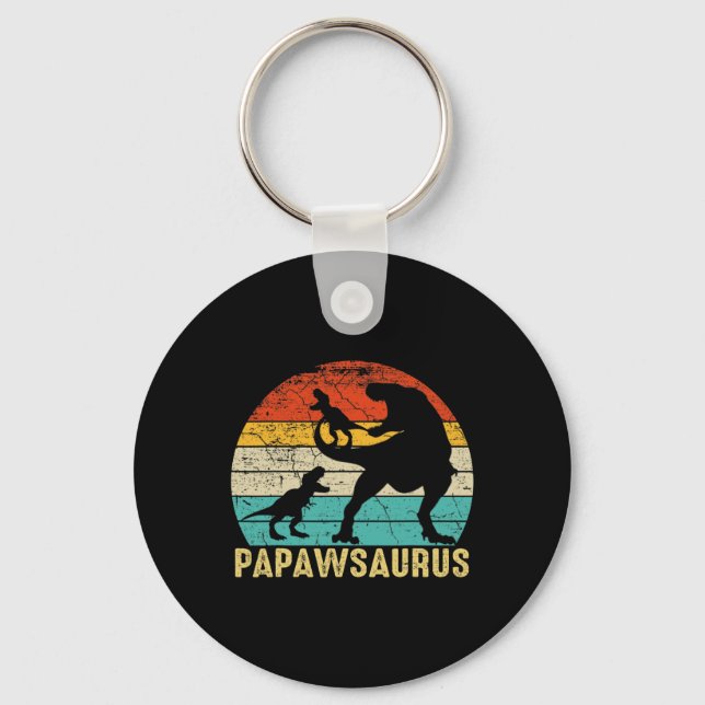 Papawsaurus Rex Papaw Dinosaur 2 Kids Fathers Day  Keychain (Front)