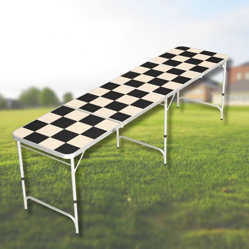 Papaya and Black Checkered Checkerboard Vintage Beer Pong Table