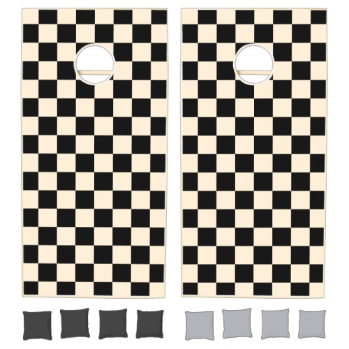 Papaya and Black Checkered Checkerboard Vintage Cornhole Set