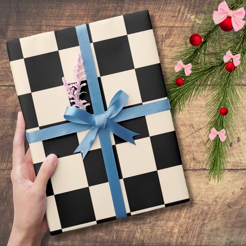 Papaya and Black Checkered Checkerboard Vintage Wrapping Paper