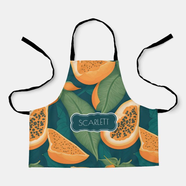 Papaya Floral Colorful Personalized Pattern Apron (Front)