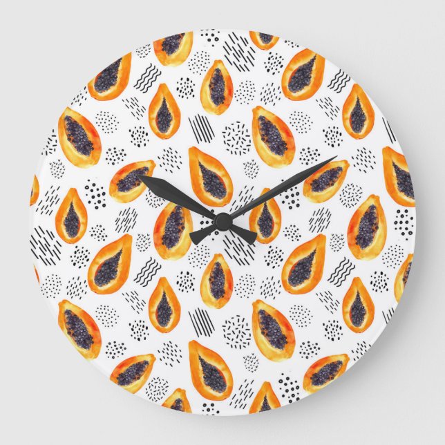Papaya fruit: abstract watercolor pattern. large clock (Front)