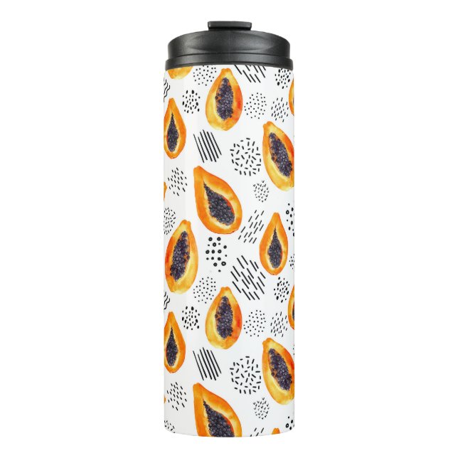 Papaya fruit: abstract watercolor pattern. thermal tumbler (Front)