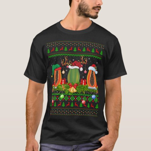 Papaya Fruit Lover Xmas Santa Ugly Papaya Christma T_Shirt