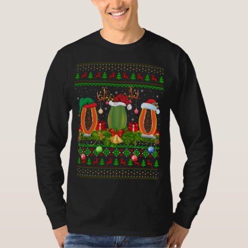 Papaya Fruit Lover Xmas Santa Ugly Papaya Christma T_Shirt