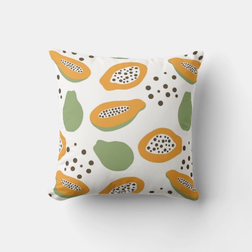 Papaya Fruit Pattern Terracotta Orange and Green Throw Pillow