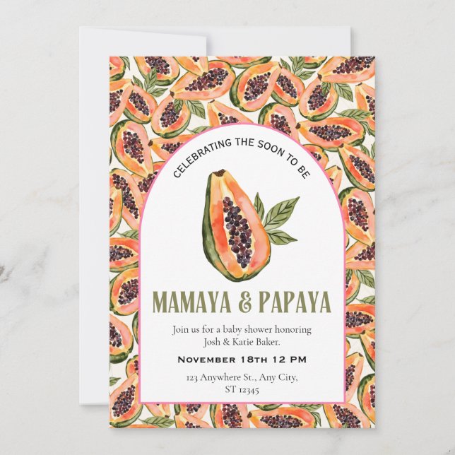 Papaya Fruit Watercolor Baby Shower Invitation (Front)