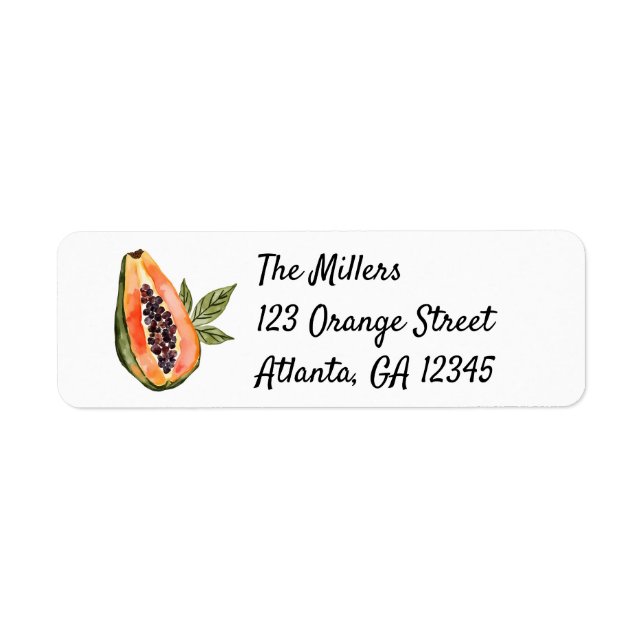 Papaya Fruit Watercolor Label (Front)
