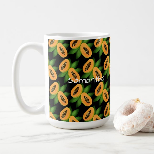 Papaya Fruit Wrapping Paper Coffee Mug (With Donut)