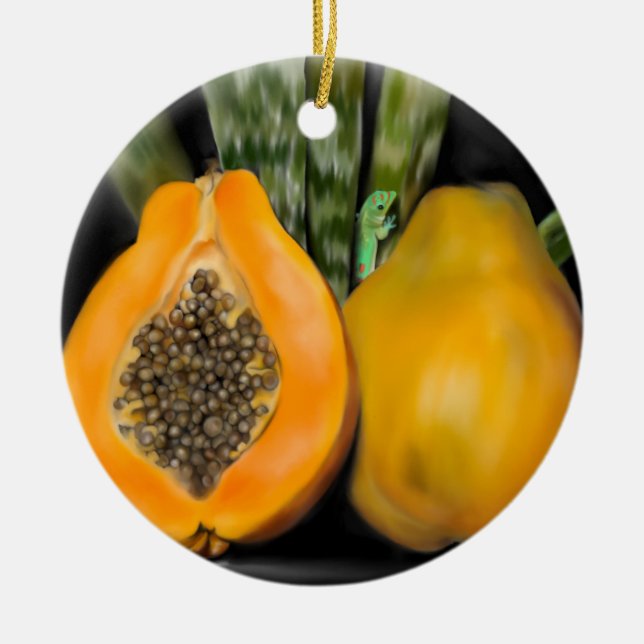 Papaya Gecko Ceramic Ornament (Front)