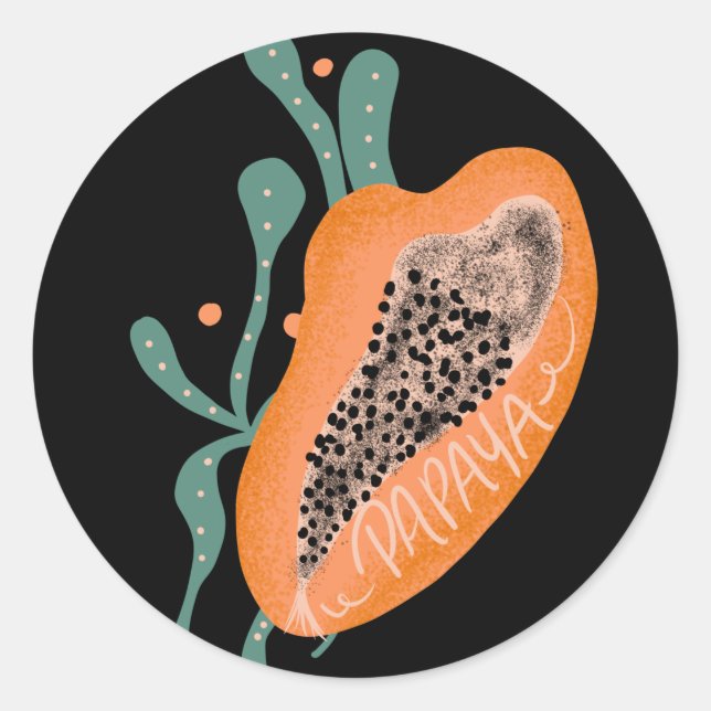 Papaya Hand Drawn Lettering Tropical Fruit    Classic Round Sticker (Front)