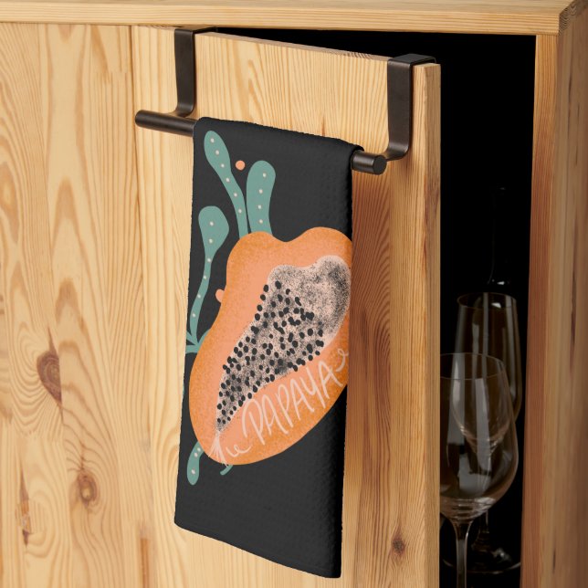 Papaya Hand Drawn Lettering Tropical Fruit Kitchen Towel (Thirds Fold)