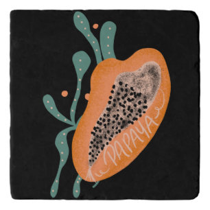 Papaya Hand Drawn Lettering Tropical Fruit Trivet