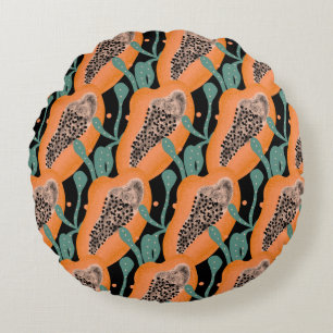Papaya Hand  Tropical Fruit Abstract Pattern  Round Pillow