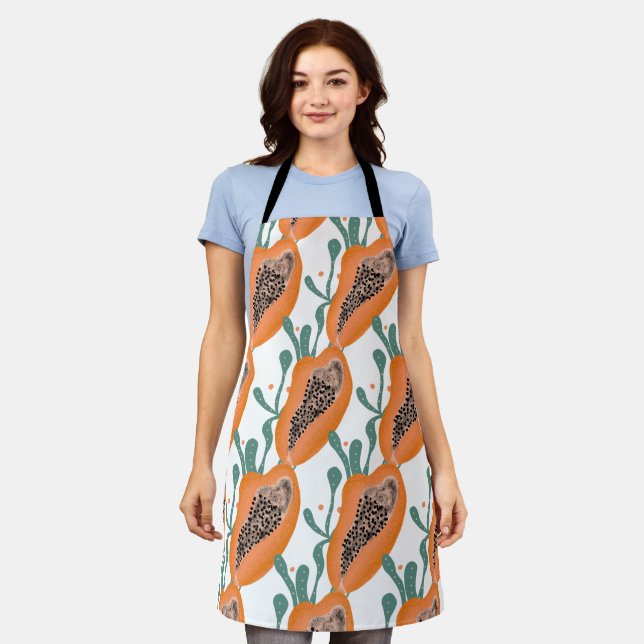 Papaya Hand  Tropical Fruit   Pattern  Apron (Worn)