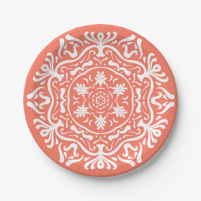 Papaya Mandala Paper Plates (Front)