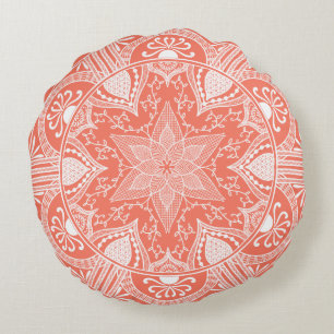 Papaya Mandala Round Pillow