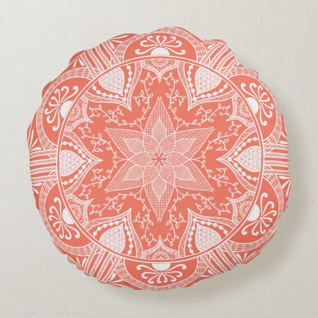 Papaya Mandala Round Pillow (Back)
