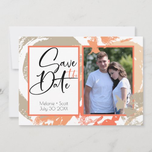 Papaya Orange Abstract Brush Strokes Save the Date Invitation